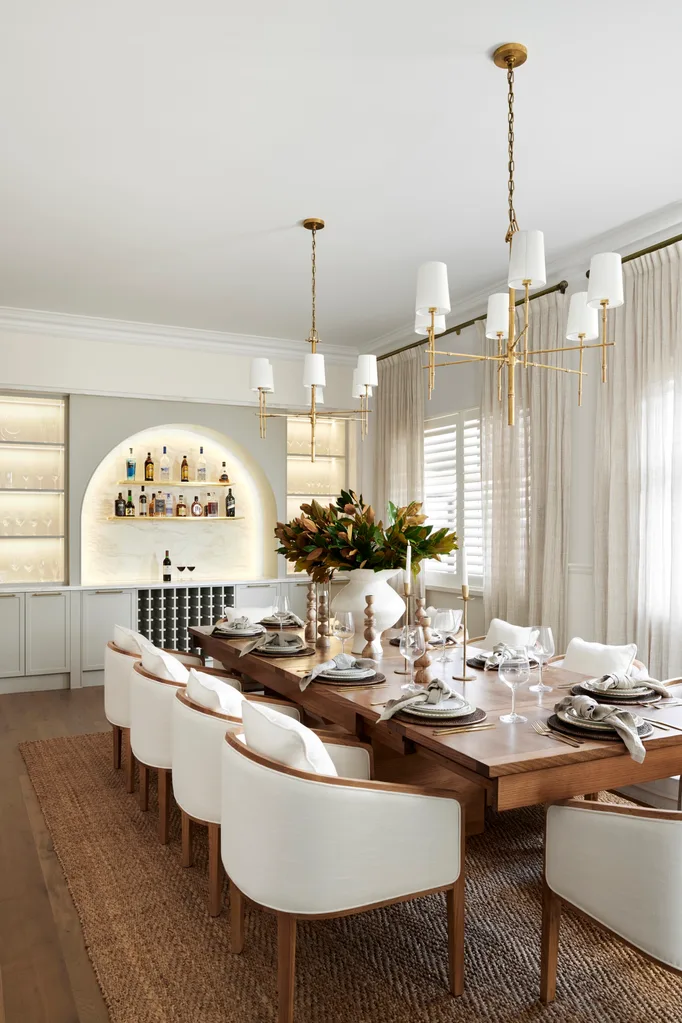 Alisa and Lysandra Brighton bungalow dining room pendants bar area