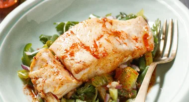 Barramundi with bean salsa & achiote dressing