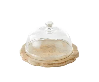 Boston Kitchen natural timber plate & glass dome, Adairs