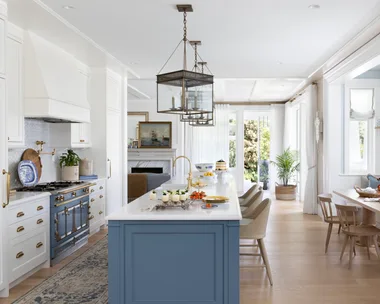 Blue contemporary coastal style kitchen.