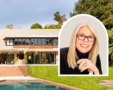 Diane Keaton home restoration exterior with Diane inset