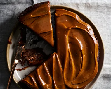 Flourless coffee, date and hazelnut cake with coffee butterscotch