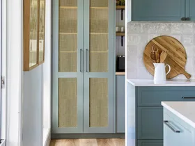 kitchen cabinet doors brass mesh inlays by Arrow Metal