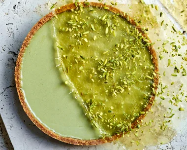Matcha and coconut panna cotta tart