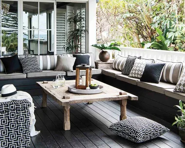 outdoor coffee table with banquette seating