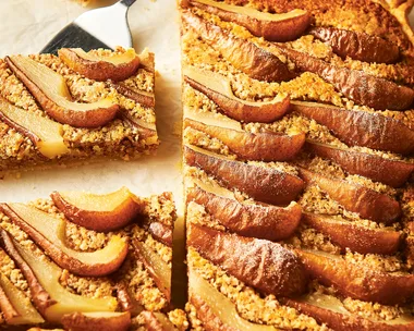 Pear frangipane slab tart