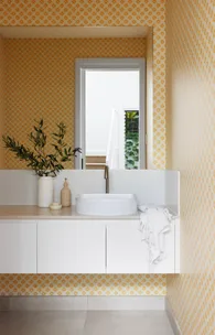 powder room with wallpaper