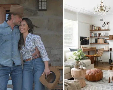An image on the left of Josh Duhamel and Minka Kelly from Ransom Canyon alongside an image of a room with ranch style