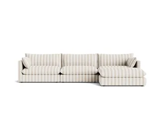 Sidney Slipcover 5 Seater Chaise Sofa in Marnie Sand Stripe