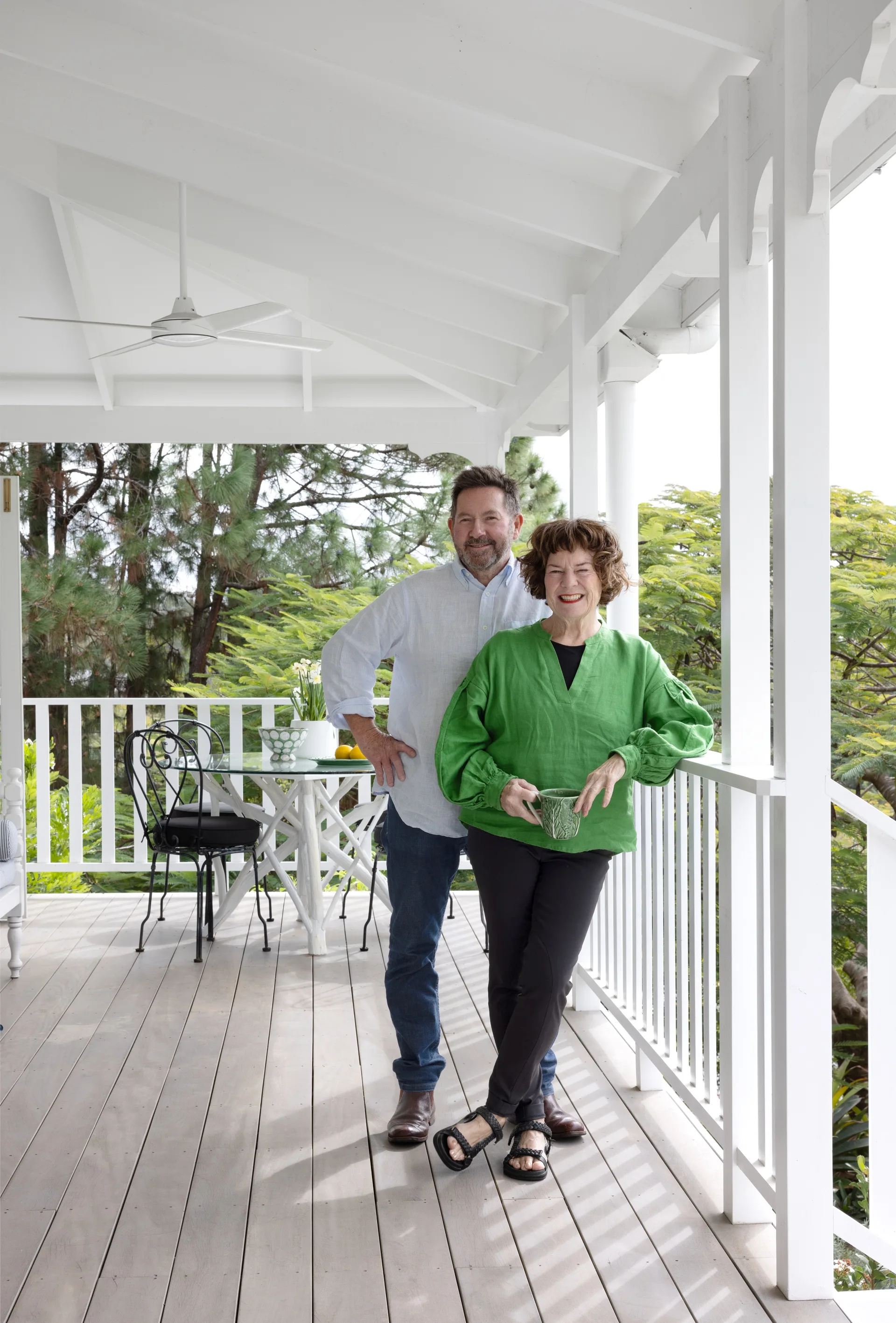 A portrait of owners Sue and Justin on the veranda.