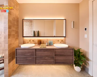 The Block 2025 Alicia and Sonny main bathroom week 1