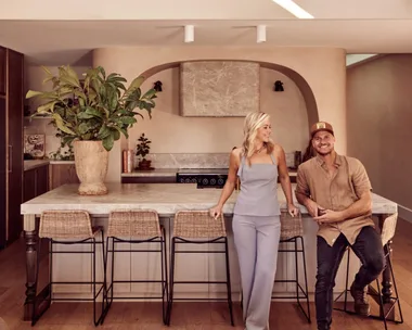 Kyal and Kara in the Spanish resort style kitchen.