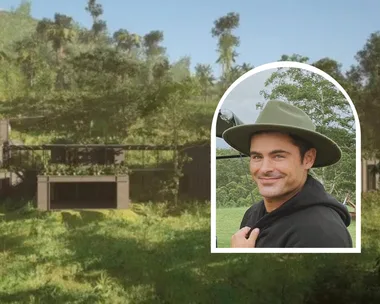 Zac Efron inset with a picture of his home render in Australia