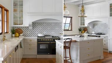 a kitchen featuring a black oven