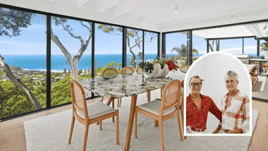 mark and mitch from the block's newport house for sale featuring dining with ocean views