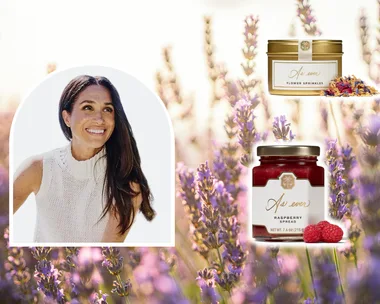 Meghan Markle inset with As Ever products on a lavender background